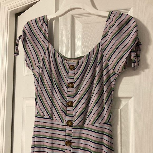 Francesca’s Purple Miami Blue and Green Striped Casual Dress - Picture 1 of 3